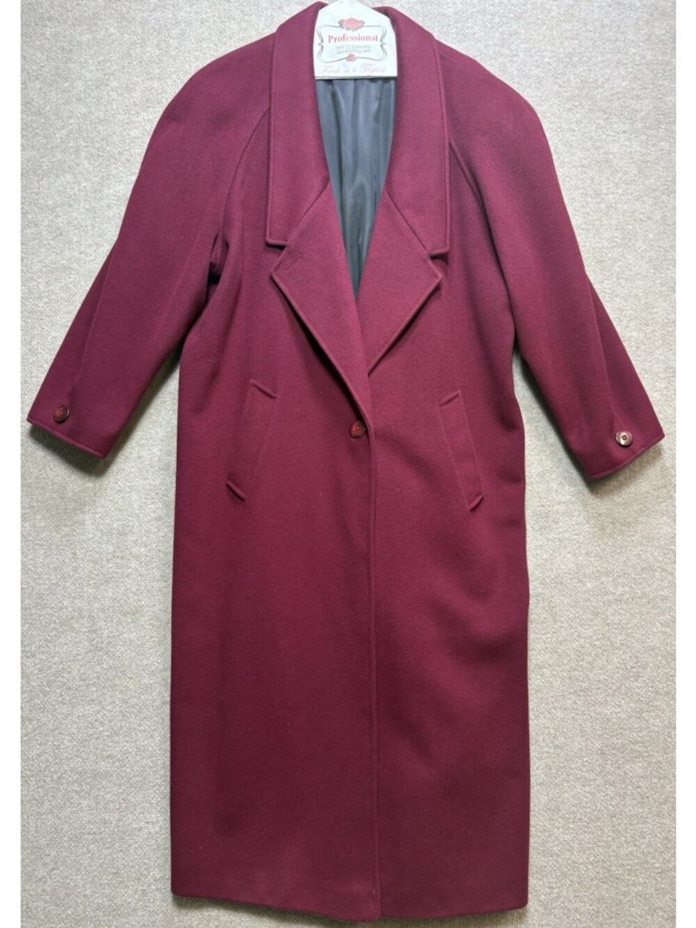 Vtg Cassidy Pettie Wool Long Peacoat Lined Claret Red Hand Tailored Buttons USA